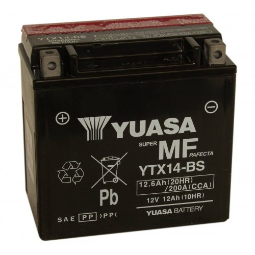 YUASA BATTERIA YTX14-BS 12 Volt 12,6 Ampere - Senza manutenzione - AGM