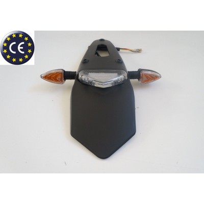 Kit portatarga con faro posteriore trasparente + coppia frecce nere - universale omologato - moto cross enduro motard