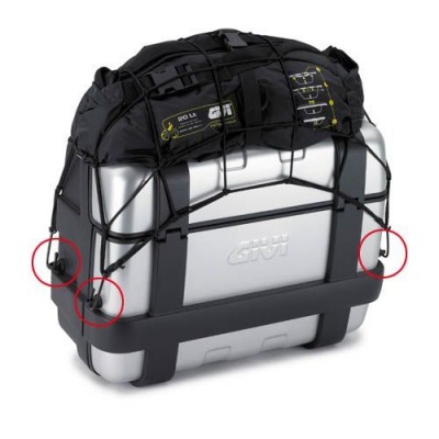 Kit di quattro anelli per l'ancoraggio della rete elastica GIVI T10N su valigia Trekker 33 - Trekker 46 - Trekker 52