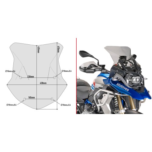 Cupolino GIVI 5124D Fumé con Kit Staffe Rinforzo D5131KIT per BMW R 1250 GS