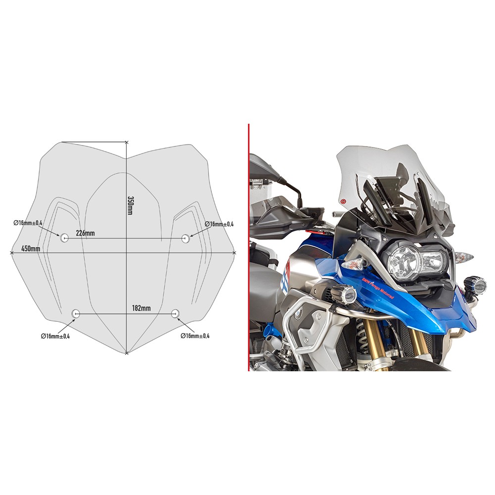 Cupolino GIVI basso e sportivo fumé 35 x 45 cm per BMW R 1200 GS / ADV 2016 / 2018 - R 1250 GS / ADV 2019 / 2024