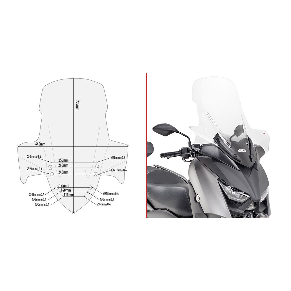Parabrezza GIVI D2136ST Trasparente per Yamaha X-MAX 125 300 400