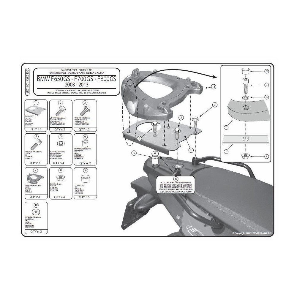 GIVI ATTACCO PER BAULETTO POSTERIORE MONOKEY PER BMW F 650 GS - F 700 GS - F 800 GS / ADVENTURE