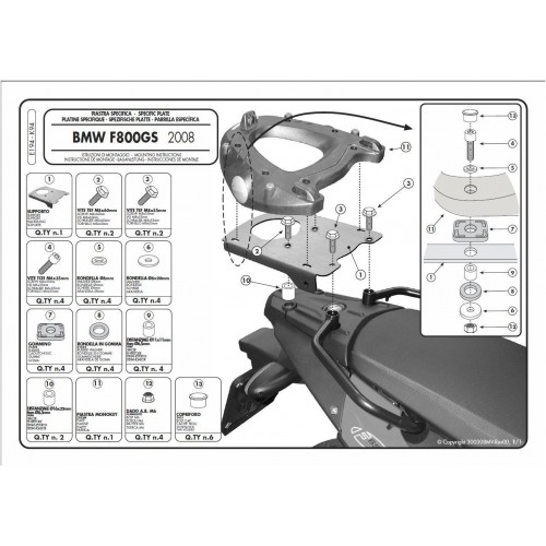 GIVI ATTACCO PER BAULETTO POSTERIORE MONOKEY PER BMW F 650 GS - F 800 GS 2008 / 2011