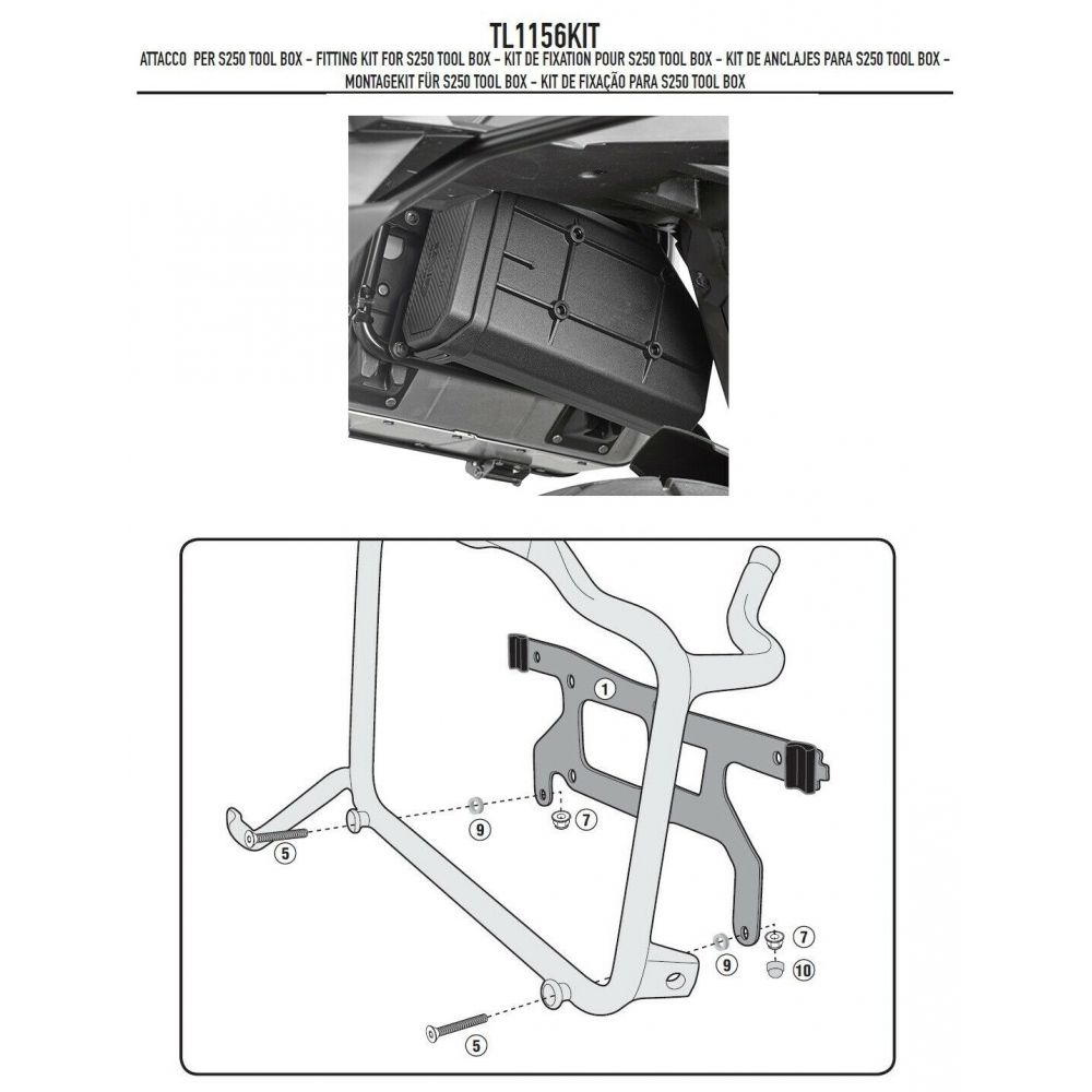 Kit GIVI TL1156KIT Attacchi per S250 Tool Box su Telai Honda e BMW