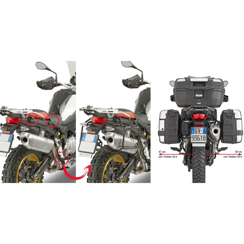 GIVI Portavaligie laterale a rimozione rapida per valigie MONOKEY per BMW F 750 GS - F 850 GS / Adv - F 800 GS - F 900 GS Adv