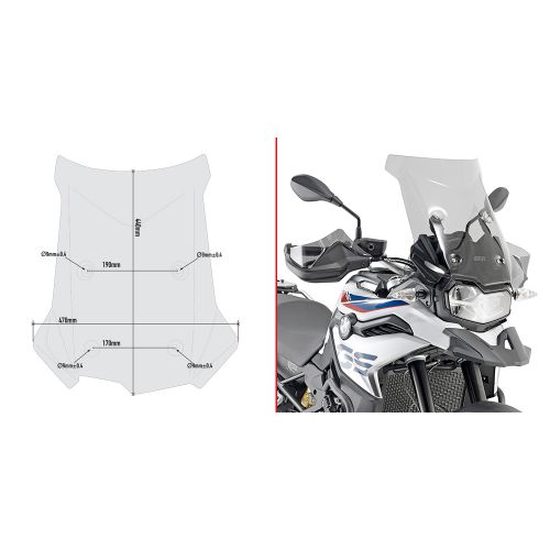 GIVI Cupolino fumé 44 x 47 cm con attacchi per BMW F 750 GS 2018 / 2023 - F 800 GS 2024 / 2026