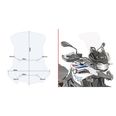 GIVI Cupolino trasparente 54,5 x 49 cm con attacchi per BMW F 750 GS 2018 / 2023 - F 800 GS 2024 / 2026