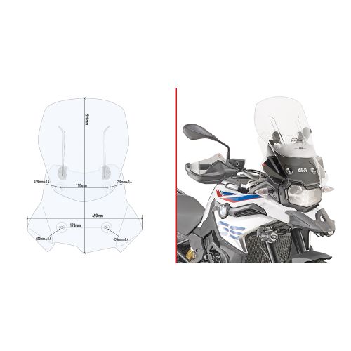GIVI Cupolino trasparente scorrevole AIRFLOW con attacchi per BMW F 750 GS 2018 / 2023 - F 800 GS 2024 / 2026