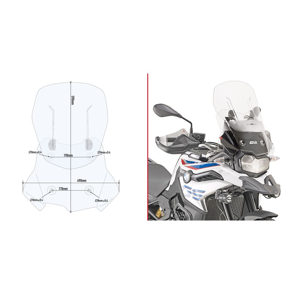 GIVI Cupolino trasparente scorrevole AIRFLOW con attacchi per BMW F 750 GS 2018 / 2023 - F 800 GS 2024 / 2026