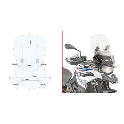 GIVI Cupolino trasparente scorrevole AIRFLOW con attacchi per BMW F 750 GS 2018 / 2023 - F 800 GS 2024 / 2026