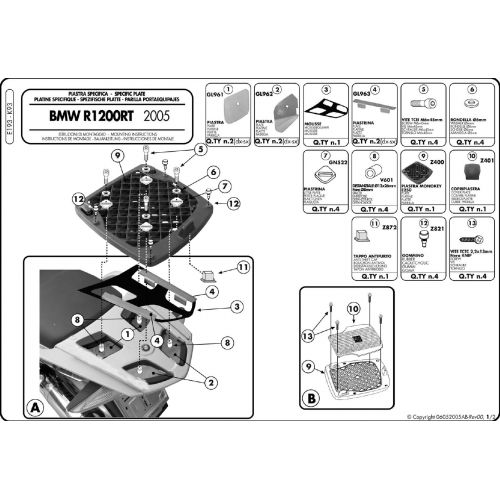 Attacco Posteriore GIVI E193 con Piastra Monokey per BMW R 1200 RT