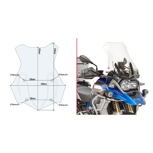 GIVI 5124DT Cupolino trasparente con attacchi per BMW R 1200 GS / Adventure 2016 / 2018