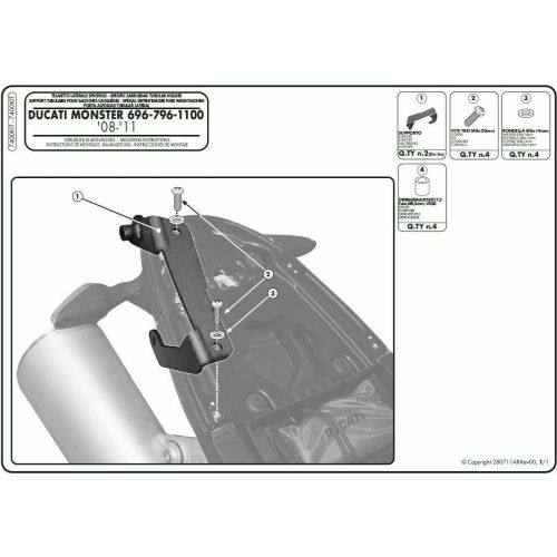 Kit GIVI 7400KIT per Montaggio Telai Laterali senza Monorack Monster 696, 796 e 1100 2008-2014