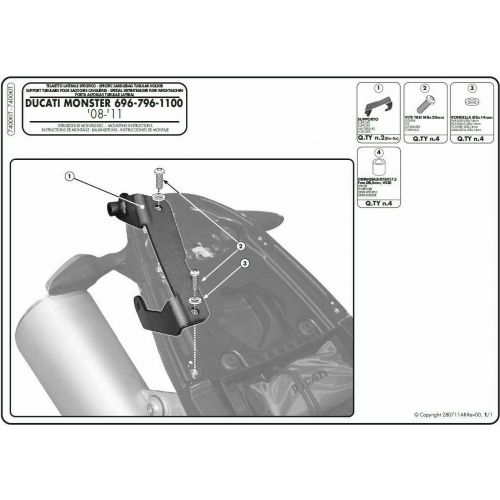 Kit specifico per montare i telaietti per borse soffici GIVI T681 per DUCATI MONSTER 696 / 796 / 1100 2008 / 2014