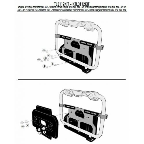Kit di attacco GIVI TL3112KIT per fissaggio S250 Tool Box su portavaligie laterale