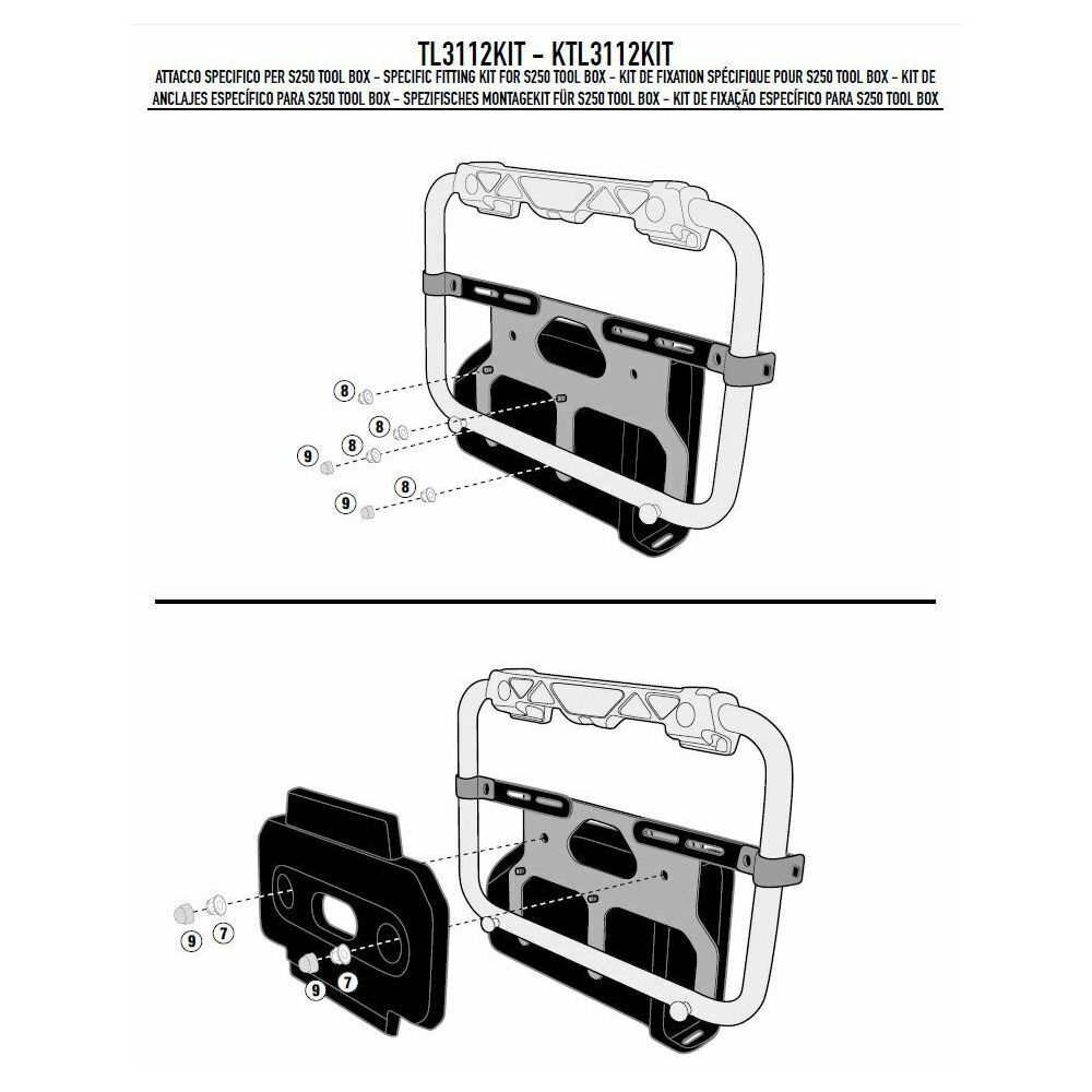 Kit di attacco GIVI TL3112KIT per fissaggio S250 Tool Box su portavaligie laterale