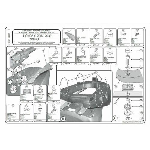 GIVI Attacco posteriore per bauletto MONOKEY per HONDA XL 700 V TRANSALP 2008 / 2013