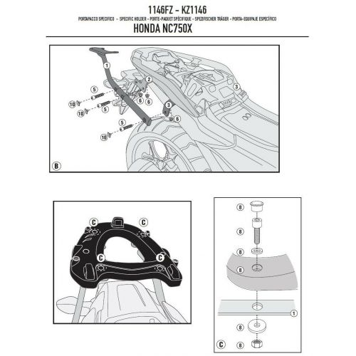 GIVI Attacco posteriore per bauletto MONOKEY - MONOLOCK per HONDA NC 750 S - NC 750 X 2016 / 2020