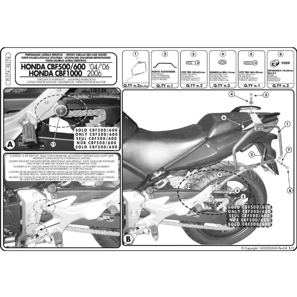 Telai Laterali GIVI PL174 Monokey per Honda CBF 500 600 e CBF 1000