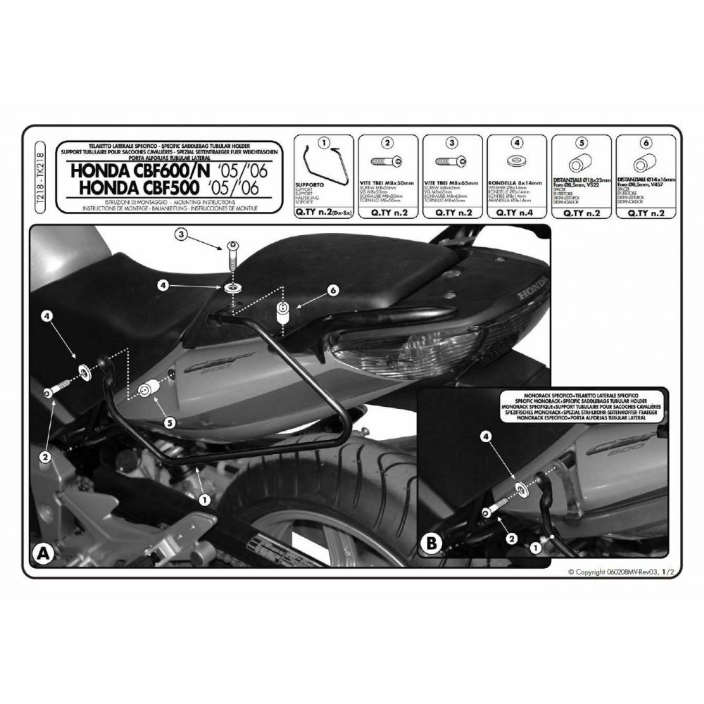 GIVI Telaietti per borse soffici laterali per HONDA CBF 1000 / ABS 2006 / 2009