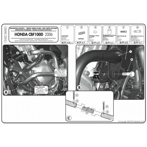Paramotore GIVI TN452 Tubolare Nero per Moto Honda CBF 1000 ABS