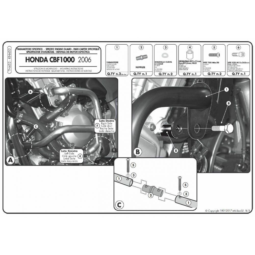 Paramotore GIVI TN452 Tubolare Nero per Moto Honda CBF 1000 ABS