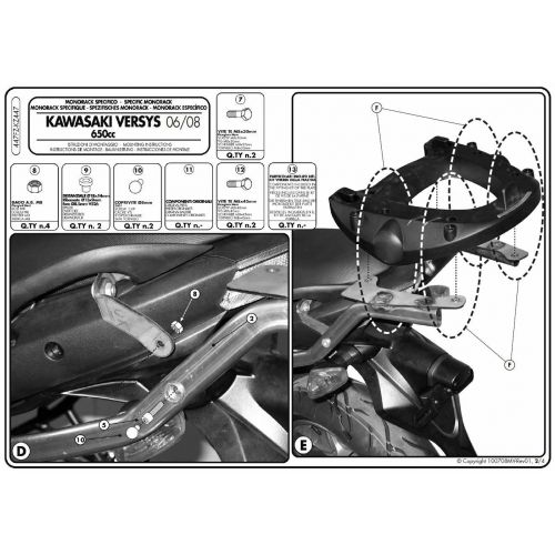 GIVI Attacco posteriore specifico per bauletto MONOKEY - MONOLOCK per KAWASAKI VERSYS 650 2006 / 2009
