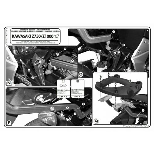 GIVI Attacco posteriore specifico per bauletto MONOKEY - MONOLOCK per KAWASAKI Z 750 2007 / 2014 - Z 1000 2007 / 2009
