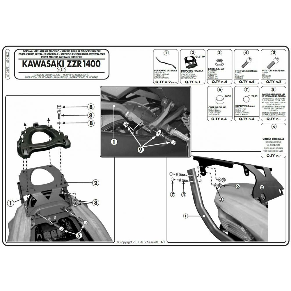 Attacco Posteriore GIVI 4106FZ per Kawasaki ZZR 1400 2012 - 2021