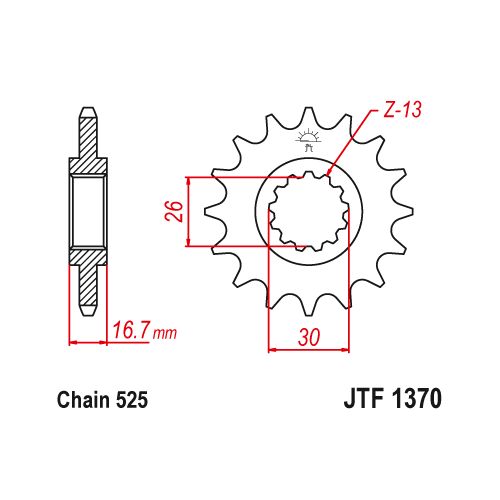 JT SPROCKETS JTF1370.16RB Pignone in acciaio con gomma antirumore passo 525 denti 16