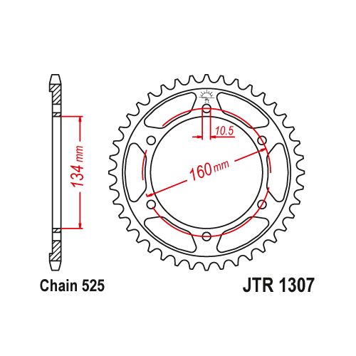Corona JT 1307 in acciaio passo 525 con 41 denti