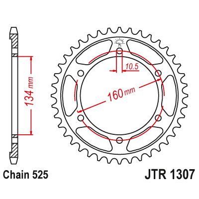 Corona JT 1307 in acciaio passo 525 con 41 denti