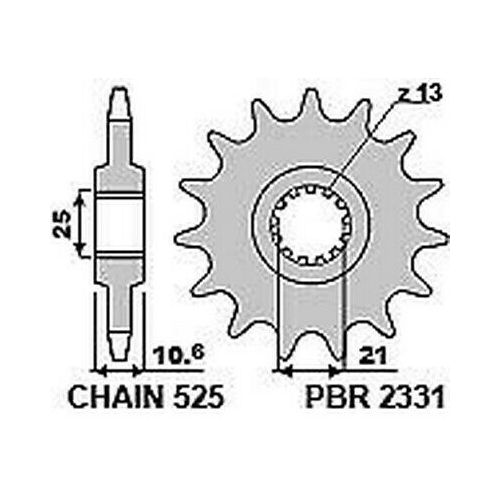 PBR 2331 Pignone in acciaio passo 525 denti 14 con rivestimento antirumore