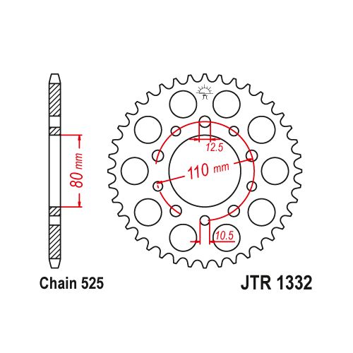 Corona JT 1332 in acciaio passo 525 con 42 denti