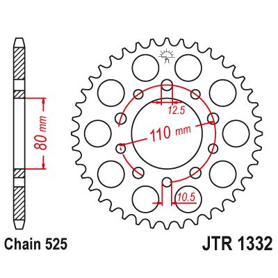 Corona JT 1332 in acciaio passo 525 con 42 denti