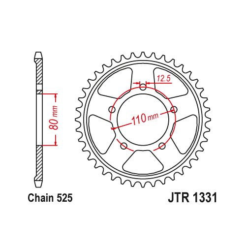 Corona JT 1331 in acciaio zincato nero passo 525 con 42 denti