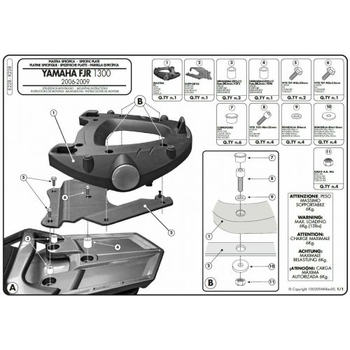 GIVI Attacco posteriore per bauletto MONOKEY per YAMAHA FJR 1300 2006 / 2020