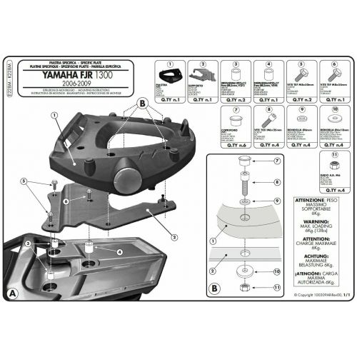 Attacco GIVI E228M con Piastra per Yamaha FJR 1300 2006 - 2020