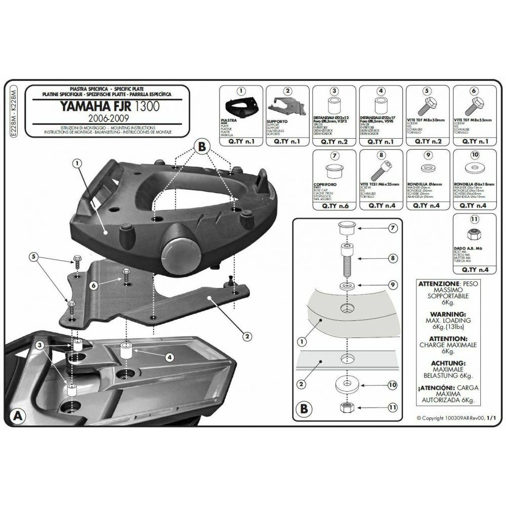 Attacco GIVI E228M con Piastra per Yamaha FJR 1300 2006 - 2020