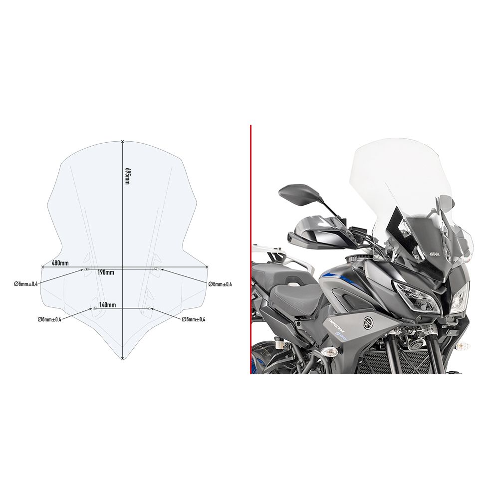 Kit Parabrezza GIVI 2139DT Trasparente Alto con Attacchi per Tracer 900 / GT 2018 - 2020
