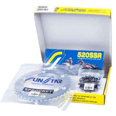 SUNSTAR Kit Trasmissione Catena SSR + Pignone + Corona in acciaio per APRILIA RS 125 1995 / 2005