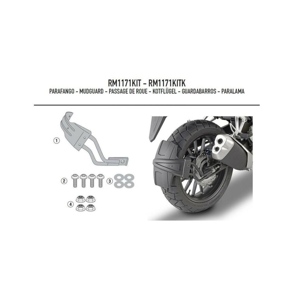 GIVI RM1171KIT Kit paraspruzzi RM02 con attacchi specifici per HONDA CB 500 X 2019 / 2023 - NX 500 2024 / 2025
