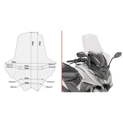 GIVI D6110ST Parabrezza trasparente con paramani per KYMCO AK 550 2017 / 2025