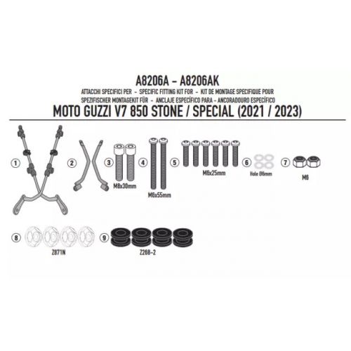 GIVI 8206A Parabrezza trasparente con attacchi per GUZZI V7 850 STONE / SPECIAL 2021 / 2026