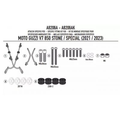 GIVI 8206A Parabrezza trasparente con attacchi per GUZZI V7 850 STONE / SPECIAL 2021 / 2026