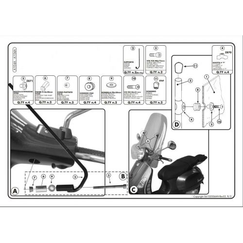 Parabrezza GIVI 104A con Attacchi A104A per Piaggio Vespa 2003 - 2022
