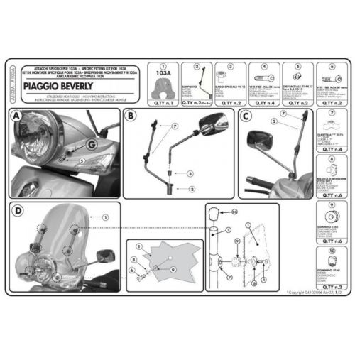Parabrezza GIVI 103A con Attacchi A103A per Piaggio Beverly 2003 - 2010