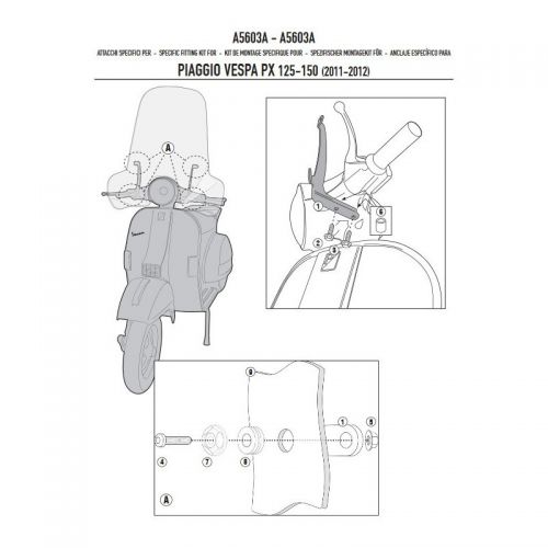 Parabrezza GIVI 642A con Attacchi A5603A per Piaggio Vespa PX 2011 - 2017