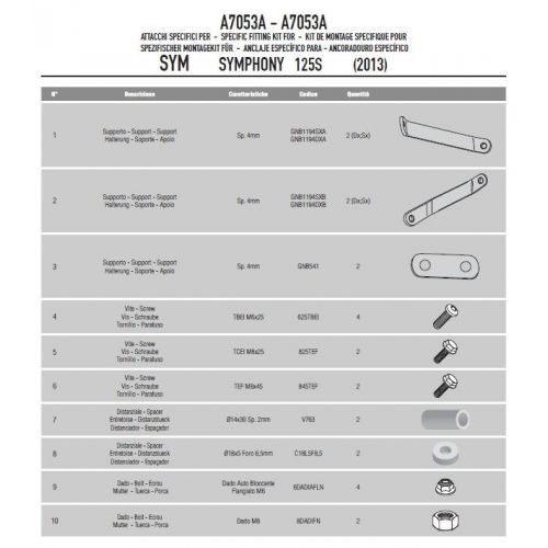 Parabrezza GIVI 7053A con Attacchi A7053A per Sym Symphony S 50-125-150